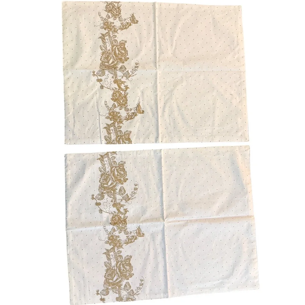 S & S Brands Floral Polka Dot Cotton Placemats Set of 2 White Gold 2006